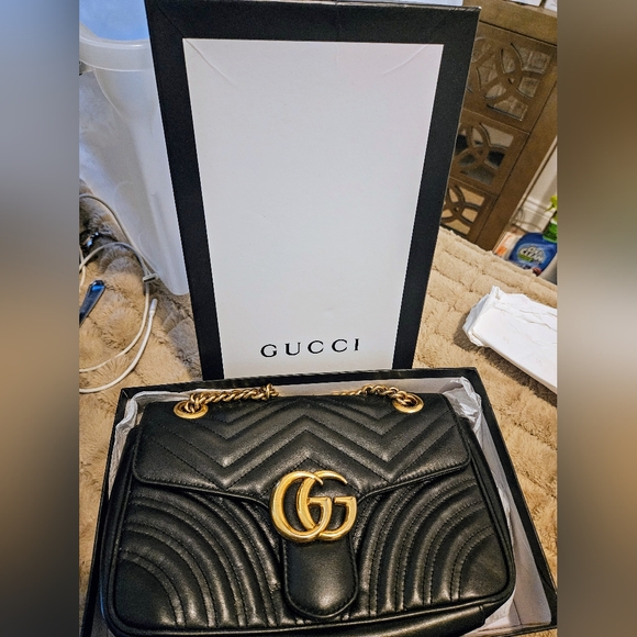 ~SOLD~Gucci GG Marmont Black Leather Shoulder Bag. - Picture 9 of 12